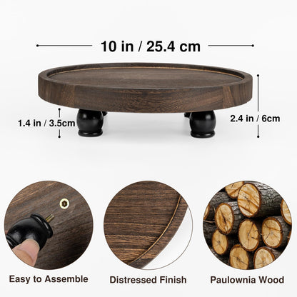 Tikea Farmhouse Wood Display Riser, 10 in. Farmhouse Pedestal Stand for Kitchen Bathroom Counter Decor, Round Display Tray for Soap Dispenser and Plant (Brown)
