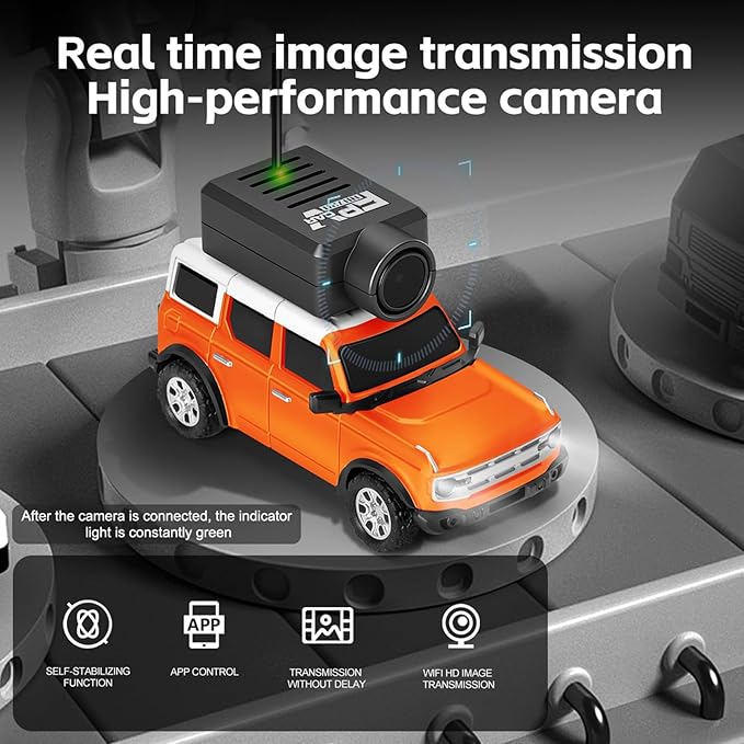 GoolRC WLtoys 6405-C Mini RC Car 2.4GHz 1:64 Scale FPV Remote Control Car with Camera 720P and Gyro APP Control Vehicle with 2 Trailers and LED Lights for Adults (Blue)