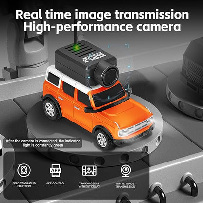 GoolRC WLtoys 6405-C Mini RC Car 2.4GHz 1:64 Scale FPV Remote Control Car with Camera 720P and Gyro APP Control Vehicle with 2 Trailers and LED Lights for Adults (Blue)