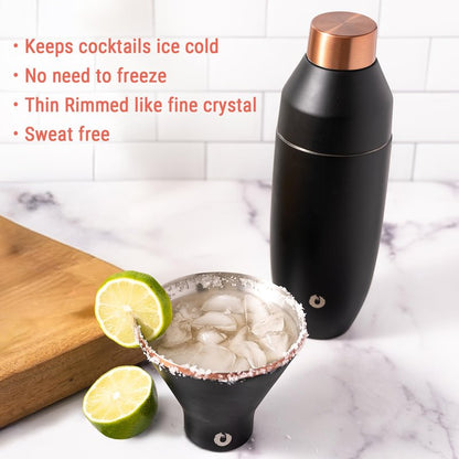 SNOWFOX Premium Vacuum Insulated Stainless Steel Martini Glass, Set of 2, Martinis Stay Icy Cold, Stemless Cocktail Glasses, Elegant Home Entertaining, Bold Beautiful Barware Set, 8 oz, White/Gold