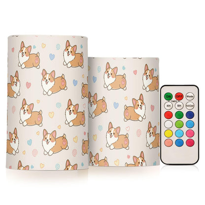 ALAZA Dog Love Heart Cute Flickering Flameless Candles Pillar Led Candles Battery Operated Candles with Remote and Timers Set of 2