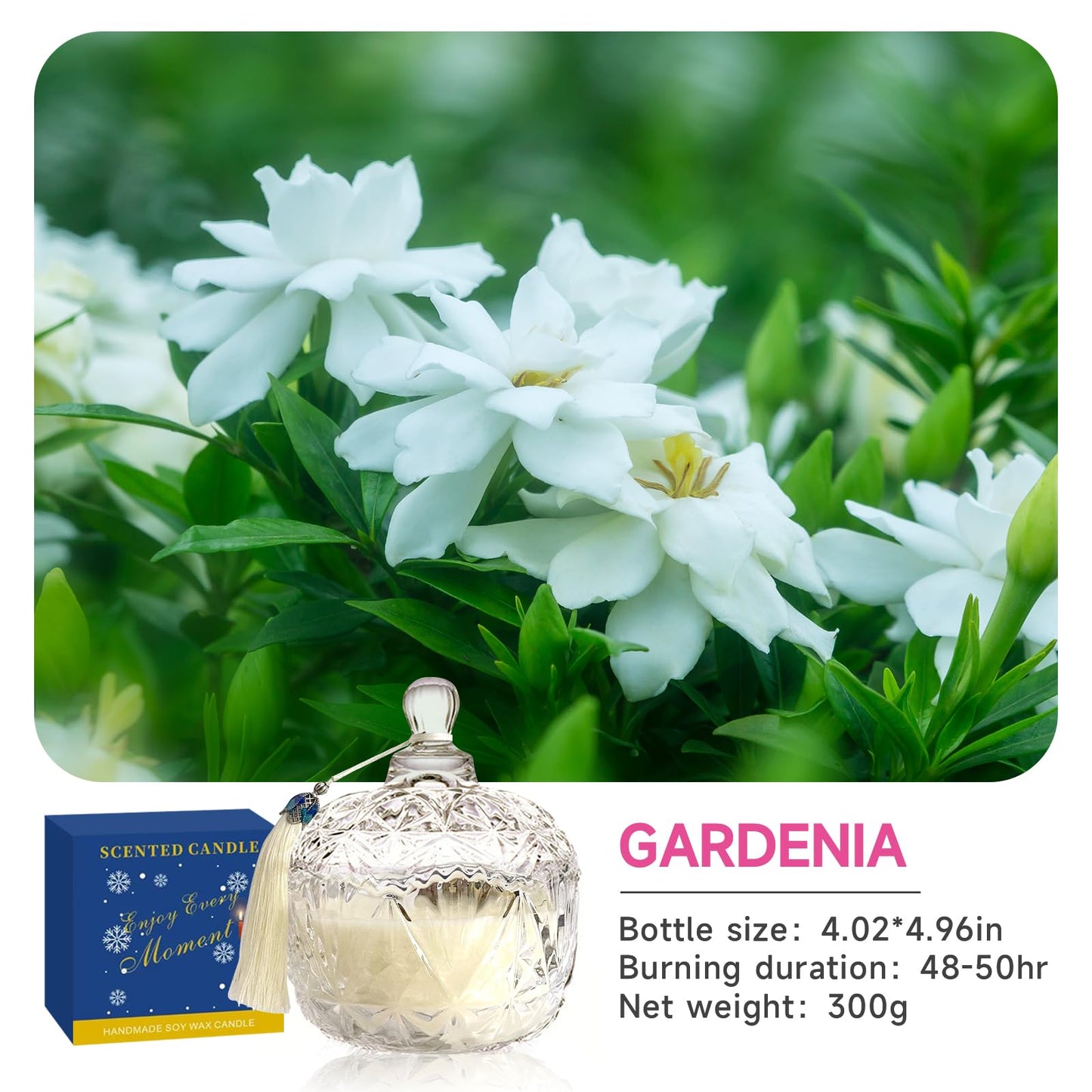 Joo Sko Gardenia Scented Soy Wax Candle, 7oz Clean Burning Jar Candle for Home, Elegant Home Decor Candle, Ideal Gift for Women, Birthday, Mother's Day, Housewarming