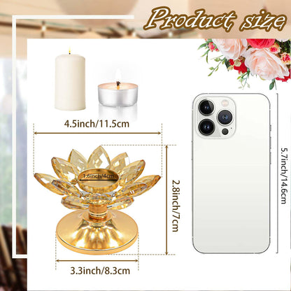 2 PCS Gold Crystal Flower Tea Light Holder, Glass Tealight Candlestick with Metal Base, Votive Candle for Table Centerpiece, Wedding/Parties Decor, Nice Gift