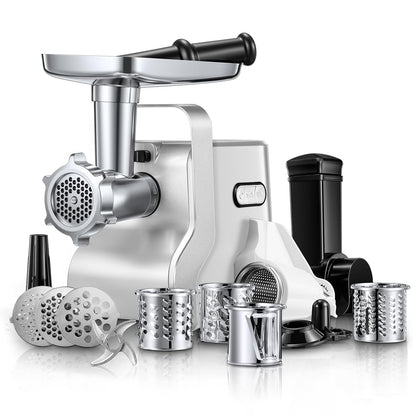 FOHERE Meat Grinder 3000W Max, Heavy Duty 5-in-1 Electric Meat Mincer with Sausage Stuffer & Kubbe Kit, 3 Stainless Steel Grinding Plates for Home Kitchen & Deer Processing (Silver)