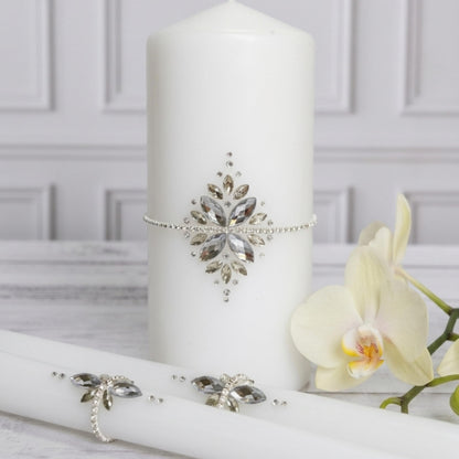 Magik Life Unity Candle Set - Wedding Ceremony & Reception – 6” Pillar & Two 10” Taper Candles – Long Burning Unity Candles for Marriage Ritual – Handmade in USA –White|Cristal|Classic