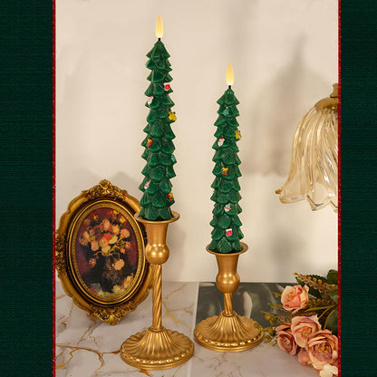 AVEKI Christmas Tree Flameless Taper Candles with Remote, 2 Pcs LED Christmas Tree Candles Real Wax with 3D Flame, 9.7" Battery Operated LED Candlesticks for Home Fireplace Christmas Decor (2 PCS)