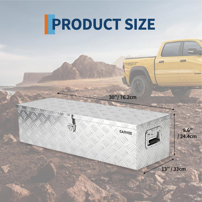 Garvee 30 Inch Aluminum Truck Bed Tool Box - Heavy Duty Diamond Plate Tool Chest with Lock and Keys | Storage Organizer for Pickup Trucks, RV, Trailers | Side Handles, 30 x 13 x 9.6 Inches, Silver