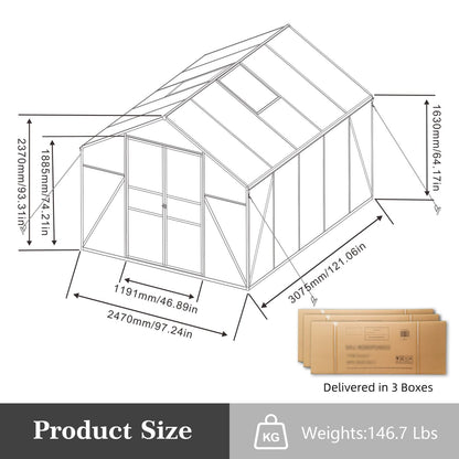Trygoal 8x10 FT Greenhouse, Walk-in Outdoor Heavy Duty Polycarbonate Greenhouses with Aluminum Frame, High Headroom, UV Protection & Drainage System for Backyard All Season Growing, Black