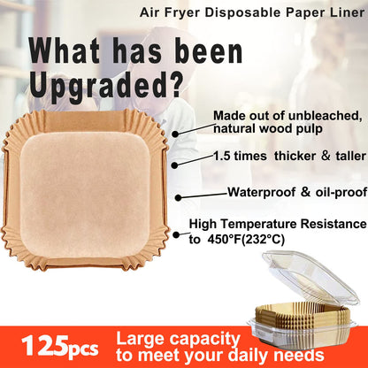 Air Fryer Liners Disposable 9 Inch, 9 inch Air Fryer Liners 125 Pcs Large Square Air Fryer Paper Liners for 5QT 6qt 8QT Air Fryer, Non-stick Parchment Paper for Frying, Baking