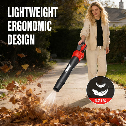 EWORK 20V Cordless Leaf Blower, Heavy Duty 700CFM 200MPH Electric Leaf Blower with 2 x 4.0Ah Batteries & Fast Charger, 2-Speed Adjustable for Patio, Garden, Yard and Snow Blowing