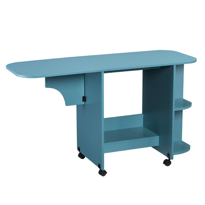 SEI Furniture - Stradville Expandable Rolling Sewing Table Craft Station - Turquoise - Transitional Design, Blue Finish - Ideal for Living Room, Bedroom (HZ8665)