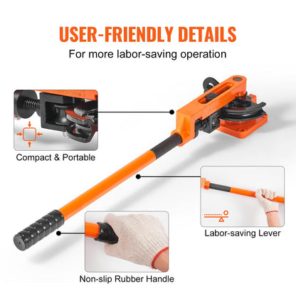 VEVOR Pipe Tube Bender, 3/8" to 1" OD Manual Pipe Tube Bender with 7 Bending Dies, 180° Copper Aluminum Pipes Bending Tools for HVAC Air Conditioning Refrigerator Auto Repair