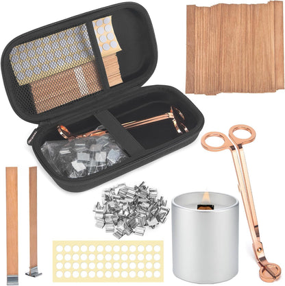 Wood Wicks for Candles Making with Case, Wooden Wicks for Candlemaking 5.1 X 0.5 Inch Smokeless Long Lasting Flame Natural Wood Candle Wick with Candle Wick Trimmer, Metal Base for DIY Candle(50 Sets)