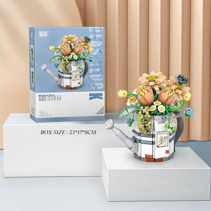 Mini Building Blocks Watering Pot Bonsai Plant Model SetCreative DIY Simulation Particle Flower Succulent Botanical Collection Construction Building Bricks ToyHome Decor
