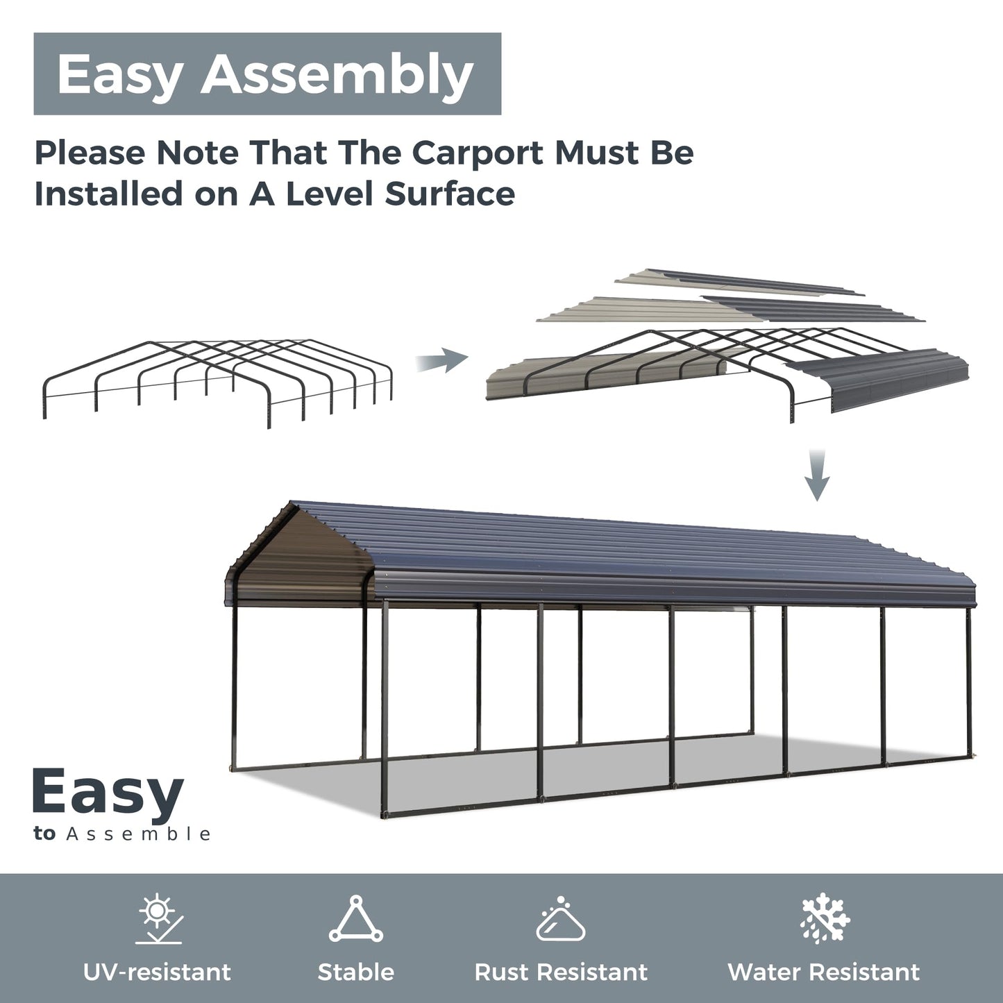 GREEN PARTY 12 x 25 ft Metal Carport Kits with Galvanized Steel Roof, Heavy Duty Metal Carport Canopy, Outdoor Car Tent Metal Garage Shelter for Car, SUV, Truck and Boats, Grey