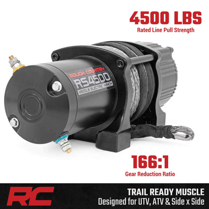 Rough Country 4,500 LB UTV/ATV Winch - ProSeries 1.4HP Electric Winch with 50 Ft Synthetic Rope, Remote, Waterproof 12V Off-Road Recovery System