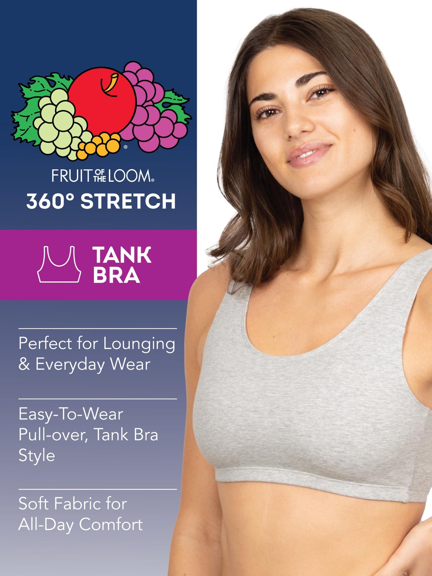 Fruit Of The Loom Womens Built Up Tank Style Value Pack Sports Bra, Heather Blue/White/Heather Grey/Heather Blue/White/Heather Grey 6-pack, 42 US