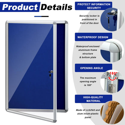 Maasechs Blue Enclosed Bulletin Boards 36 x 46.5 Inch Lockable Noticeboard Displays Cork Boards Wall with Locking Door, Outdoor Bulletin Board Windproof Ideal for School Office Notices