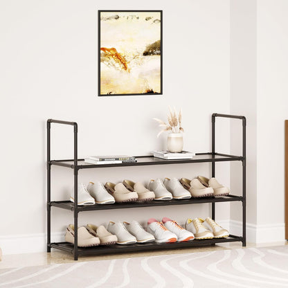 Sturdy 3-Tier Stackable Shoe Rack by [Brand Name] - Durable Organizer for 10-12 Pairs | Black