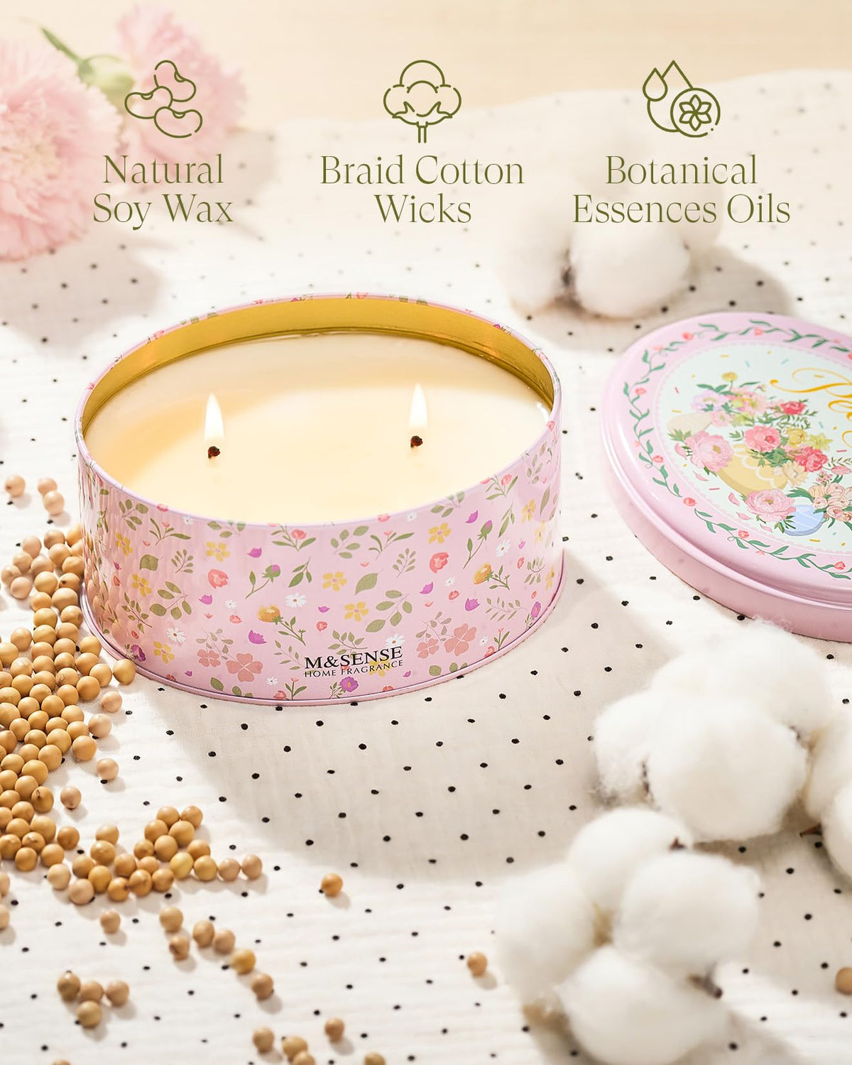 M&SENSE Dual-Wick Peony Scented Candle 12oz,2 Wick Spring Soy Candles,Mother's Day Candle, Natural Soy Wax for Home Scented, Floral Scented Birthday Gift for Her Women