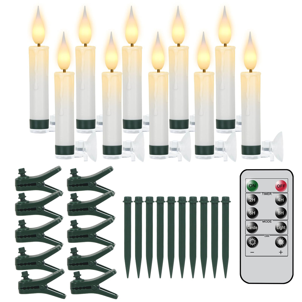 KunSwenn Clip on Candles for Christmas Trees, 10 Pcs Candle Lights for Christmas Tree with Remote Timer, Suction Cup for Window Candles, LED Flameless Taper Candlesticks for Holiday Home Window Decor