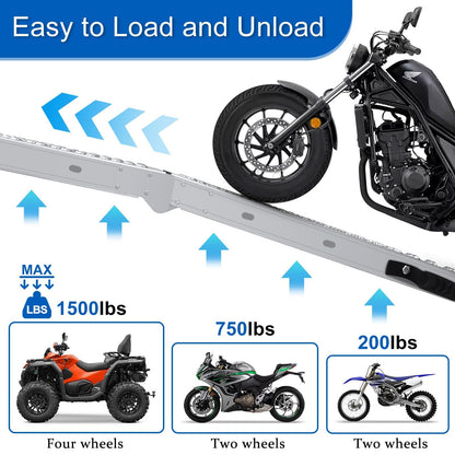 HQSLC 77.7 inches Long and 8.6 inches Wide Heavy Duty Folding Loading Ramp, 1500lb Capacity, Motorcycle; Lawn Mower; Snow Plough; Bikes; ATV; UTV; Golf Carts,Circular Hole, Pack of 2