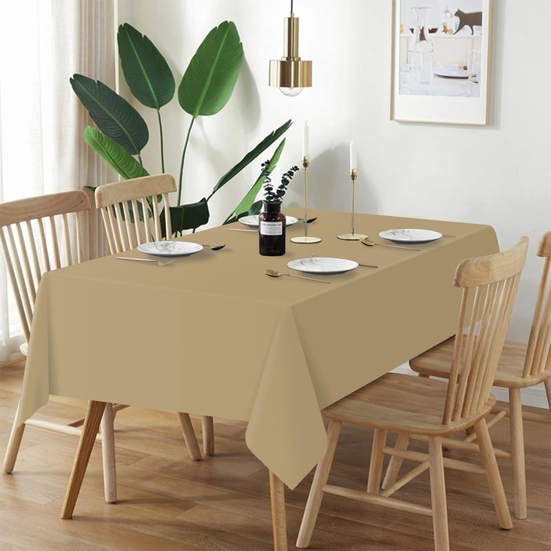 QIKSION Gold Plastic Table Cloth Disposable 6 Pack, 54 x 108 Inch Tablecloths for Graduation, Thanksgiving, Christmas Decorations, Rectangle Table Cover