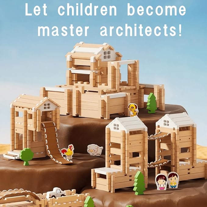 105Pcs Wooden Building Blocks Construction Set for Kids Ages 3-8Preschool Learning Toys for Toddlers Boys &amp Girls Birthday Gift Educational STEM Toy