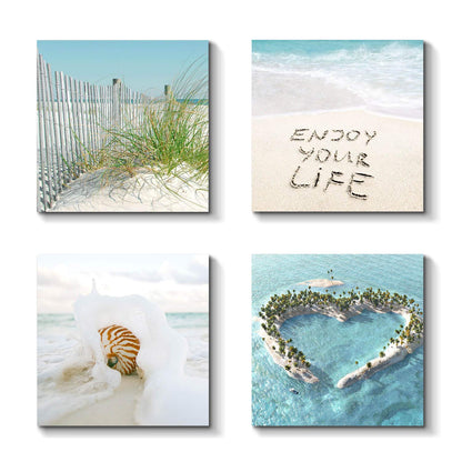 TAR TAR STUDIO Beach Scene Canvas Wall Art: Seaside Scenery Picture Print Seascape Painting Artwork for Living Room (12" x 12" x 4 PCS, Multiple Style)