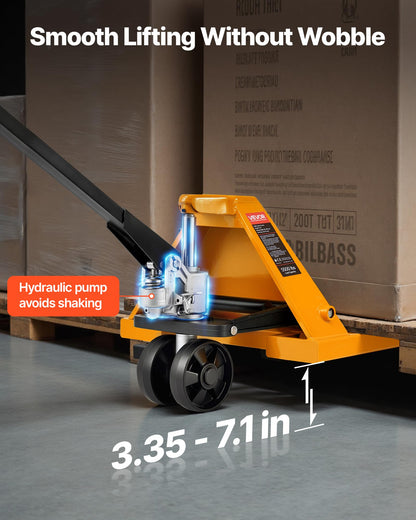 VEVOR Pallet Jack, 5500 lbs Load Capacity, Manual Pallet Truck with 48L x 27W Inch Forks for Material Handling, 3.35-7.1 Inch Fork Lift Height Range, Suitable for Warehouse, Supermarket, Manufacturing