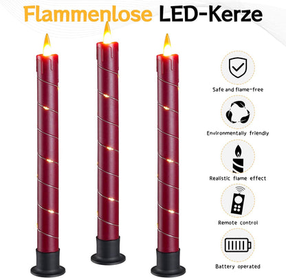 Flameless Cone-Shaped Candle, Patented with Starlight String, 11 Key Remote Control, Timer, Battery Powered, Patented Simulated Flame, 3 Packs, Christmas Home and Wedding Decoration (red)