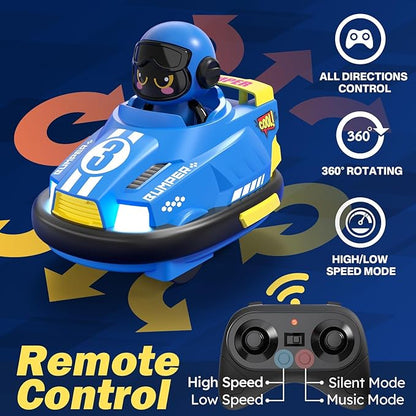 2 Pack Cute Cartoon Remote Control Bumper Car for Toddlers-Mini RC Cars with Light &amp Sound &amp 360°Rotating-Race car Toys for 3 4 5 6Year Old Boys Girls Kids-Christmas Birthday Gifts
