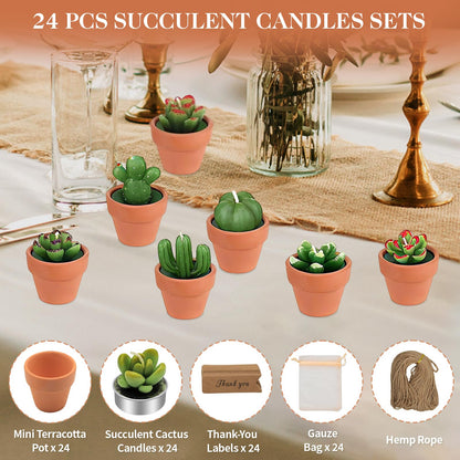 AZEAM 24 Pcs Succulent Candles Party Favors, Bulk Cactus Table Decor with Mini Terracotta Holders, Tiny Handmade Plant Tealights Candle Decoration for Shower Bridal Game Wedding Home Birthday