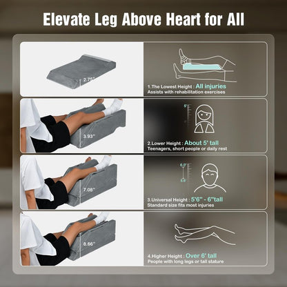 LightEase Adjustable Leg Pillow, Leg Elevation Pillows for After Surgery, Memory Foam Knee Hip Ankle Support for Pain Relief, Recovery, Blood Circulation, Swelling, Injury, Rest