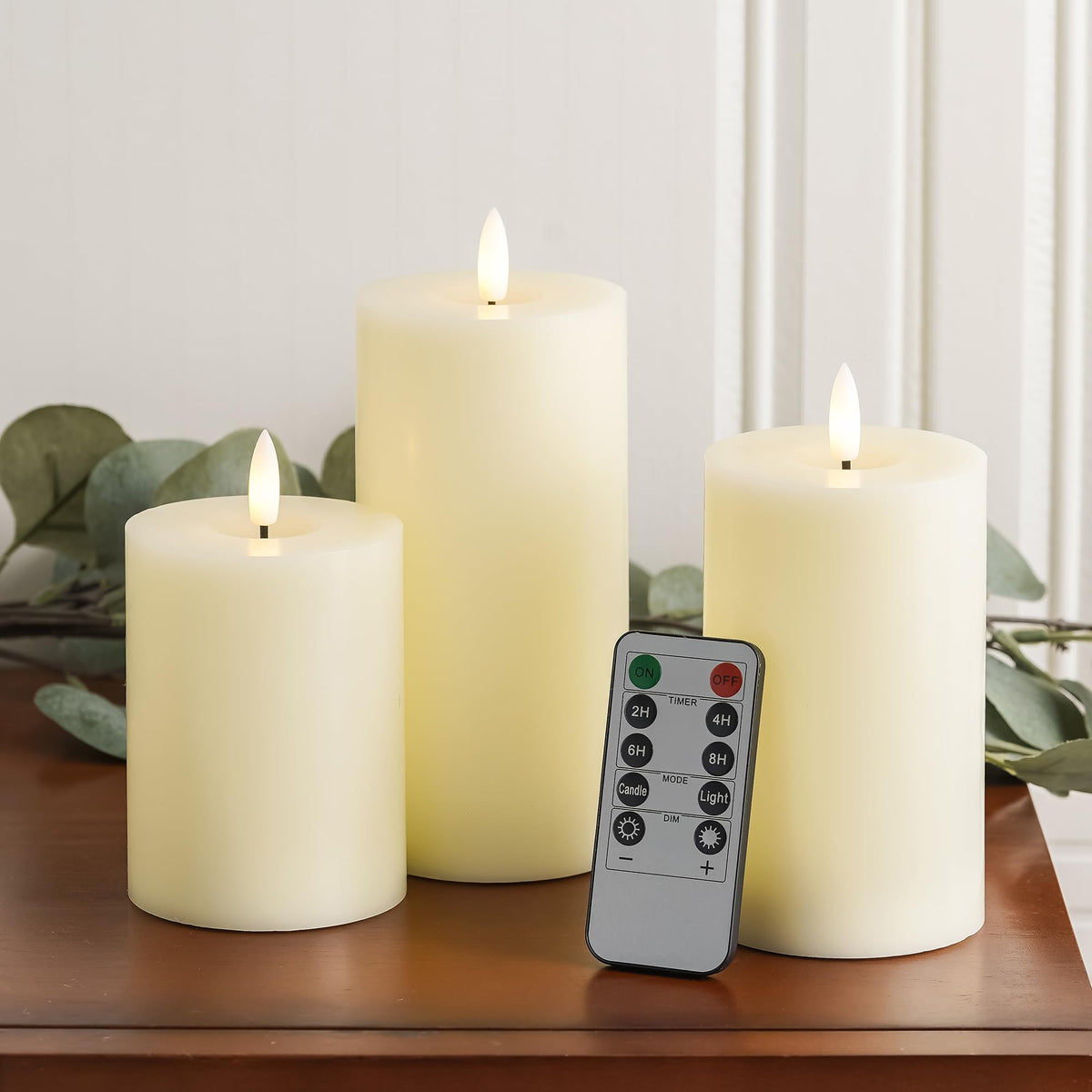 Stmarry Ivory Flameless Candles with Remote and Timer, Real Wax Made LED Pillar Candles Battery Operated with 3D Flickering Flame - 3" x 4",5",6" - Set of 3