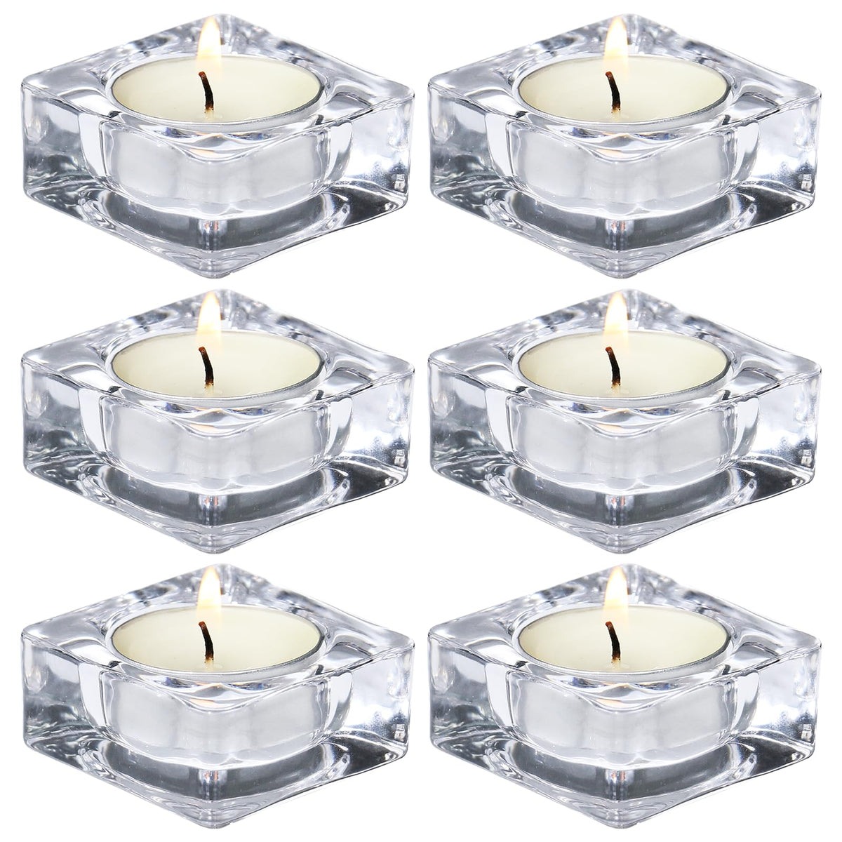 CHOCSTAY Tealight Candle Holder Set of 6, Clear Glass Candle Holder Heat-Resistant Square Holders for Wedding, Party, Home Décor