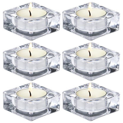 CHOCSTAY Tealight Candle Holder Set of 6, Clear Glass Candle Holder Heat-Resistant Square Holders for Wedding, Party, Home Décor