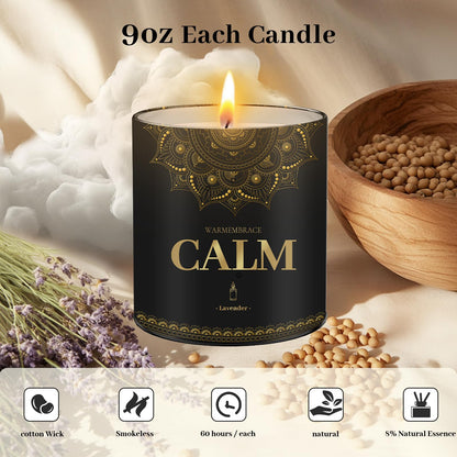 WarmEmbrace Scented Candles, 9 Oz Candle Sets for Home, Office, Meditation, Yoga, Candles for Women & Men, Birthday, Christmas, Valentine's Day Present, Lavender, Vanilla, Rose & Sandalwood, Lemon
