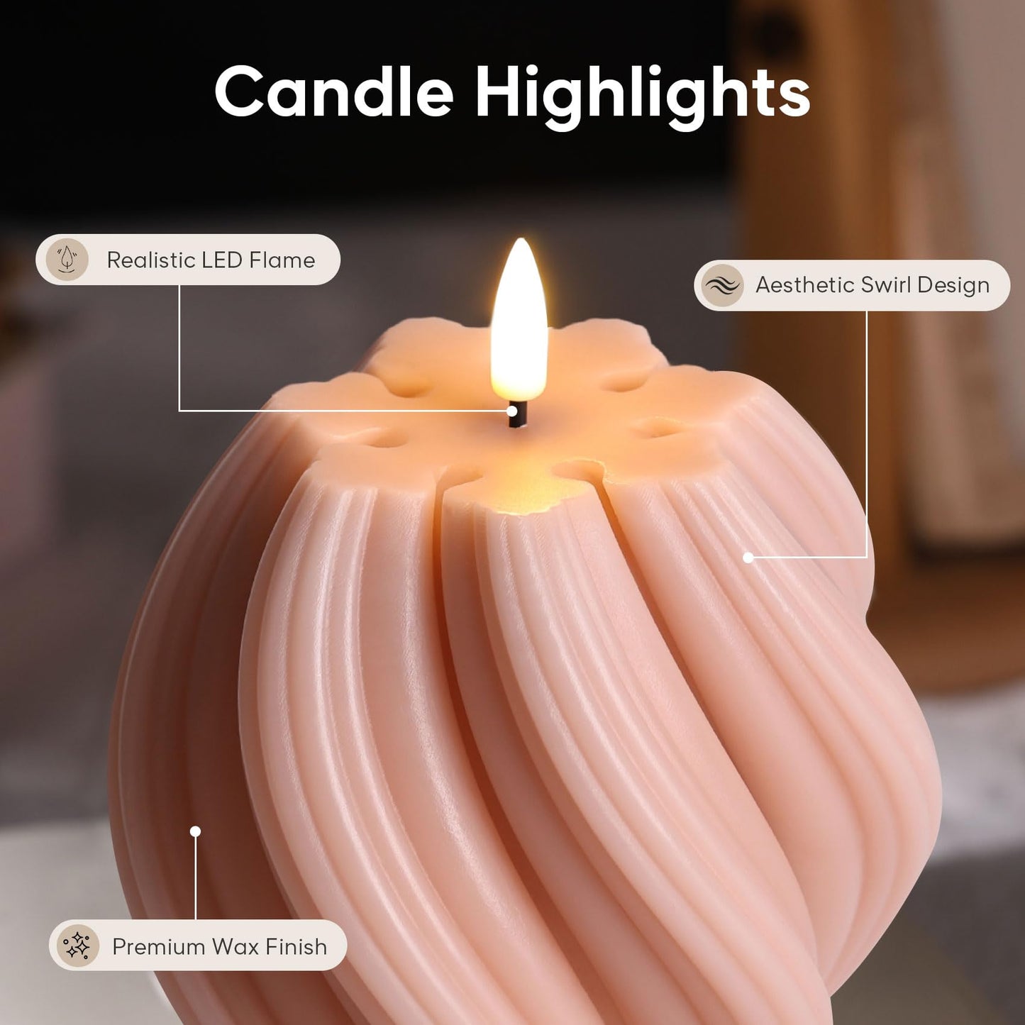 Girimax Dusty Pink Swirl Flameless Candles with Remote, Flickering LED Wax Candle Aesthetic Home Shelf Decor 1 Pack