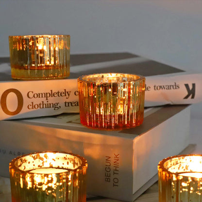 VOHO Gold Candle Holders for Wedding Dinner Party, Tealight Candle Holder Set of 12 for Table Centerpiece, Mercury Glass Candle Holder Gifts for Women (2x1.4 Inch, Mercury Golden)
