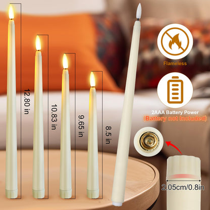 Rossesay 64 Pcs Wedding Flameless LED Taper Candles Battery Operated Candles 4 Sizes of 8.5'', 9.65'', 10.83'', 12.8'' Candlesticks Flickering for Halloween Christmas Church Wedding(Ivory White)