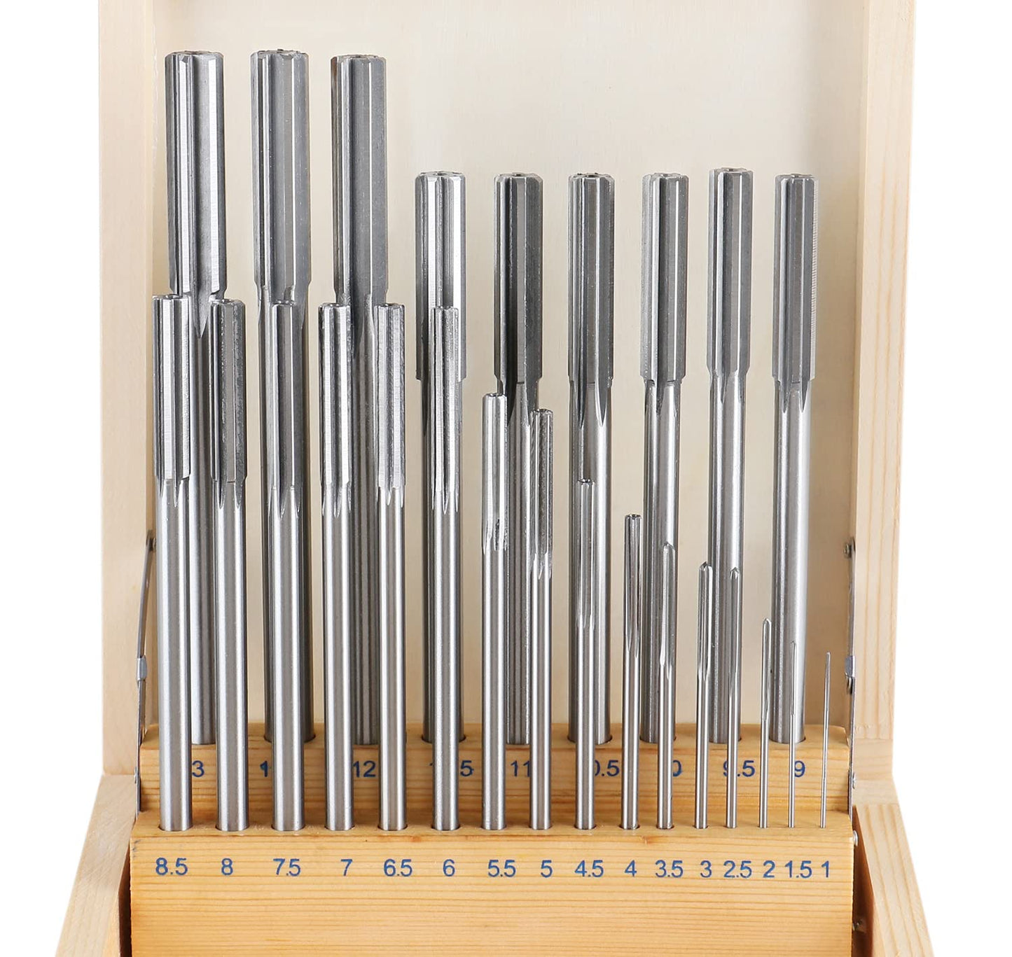 Accusize Industrial Tools 1-13 mm by 0.5 mm High-speed Steel Chucking Reamer Set in a Fitted Case, Set of 25 Pieces, 5500-SB00