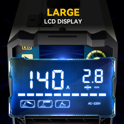 140A MIG Welder,Gasless/Lift TIG/MMA 3 in 1 Multi-process Synergic Control Welding Machine LED Digital Display 110V/220V Dual Voltage
