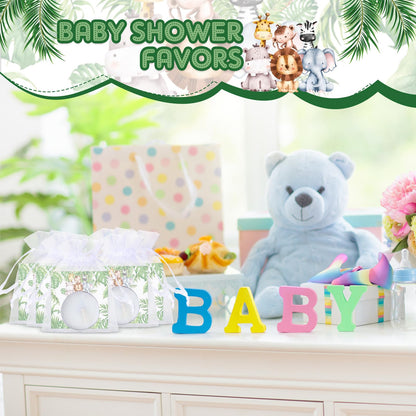 MTLEE 50 Sets Baby Shower Party Favors Candles Including 50 Pcs Tealight Candles Thank You Cards Baby Shower Bags for Guests Prizes Gender Reveal Party Decorations(White,Animals)