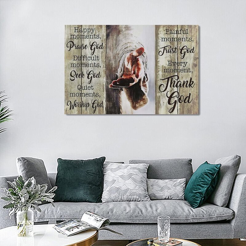 Amazing Jesus Poster Christian Religious Canvas Wall Art Every Moment Thank God Painting Christ Pictures Prints Hand of God Artwork Motivational Quotes Wall Decor Poster Framed for Bedroom Living Room