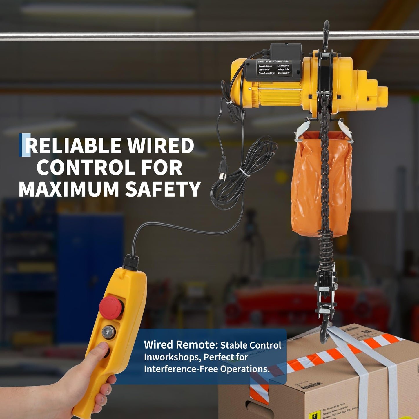 1100 lbs Electric Chain Hoist, 15 FT Lift Height, 120V Single Phase Electric Hoist, G100 Chain Fall, 10 FT Remote, Engine Lifter for Garage, Shop, Home, Overhead Chain Crane