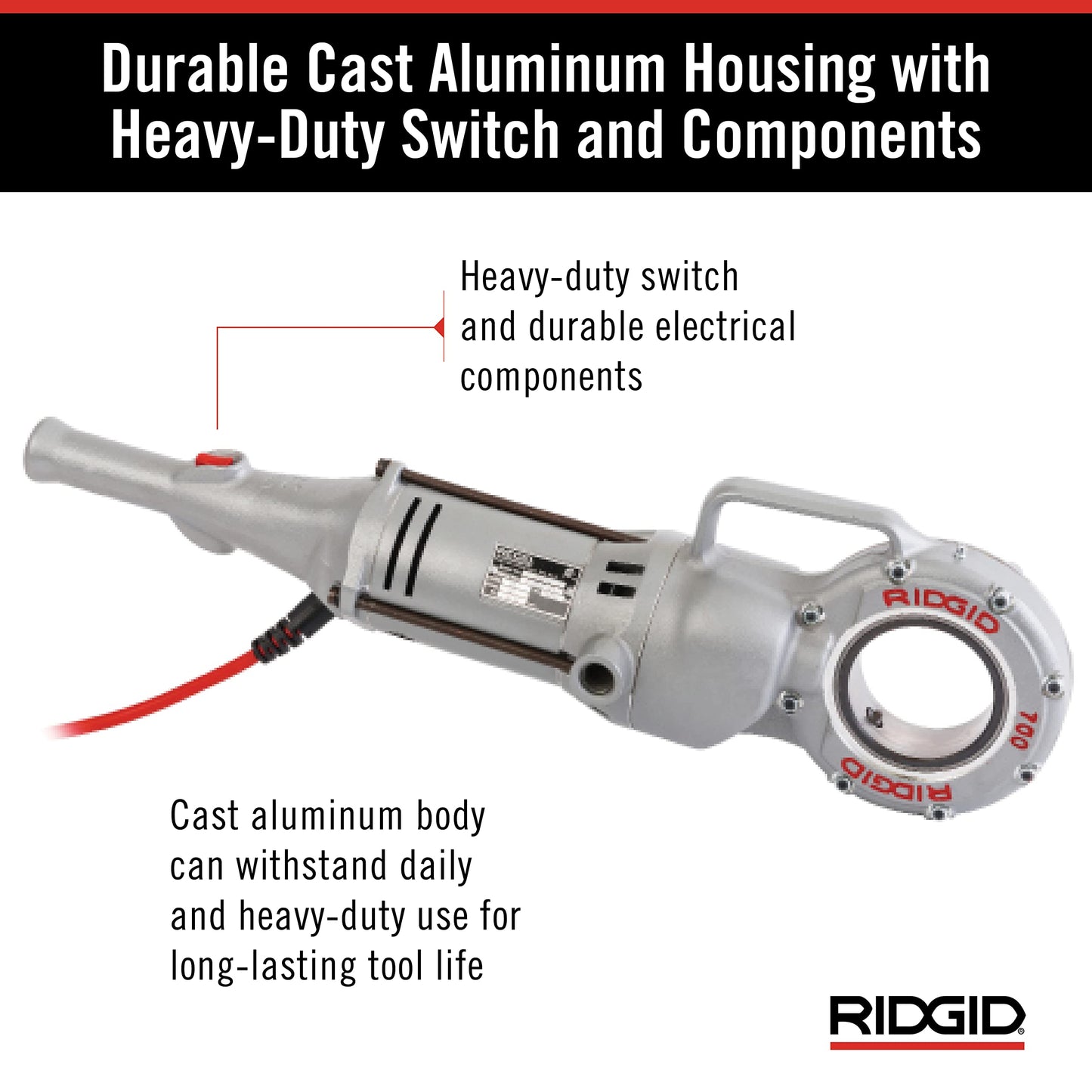 RIDGID 41935 Model 700 Hand-Held 120-Volt Power Drive Pipe Threader, Compatible with RIDGID 12-R, 00-R, 00-RB, and 11-R Die Heads, Silver