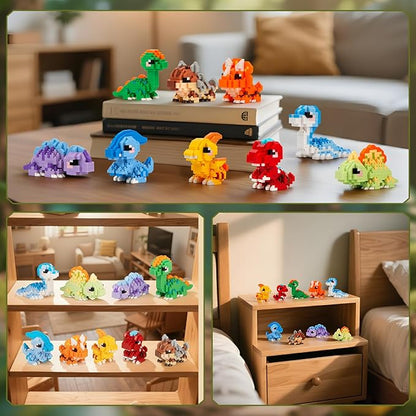 HIGH GODO Dinosaur Party Favors Dinosaur Toys 9 Pack Mini Dinosaurs Building Blocks Sets Goodie Bags Stuffers Gifts for Adults Teens Age 14+