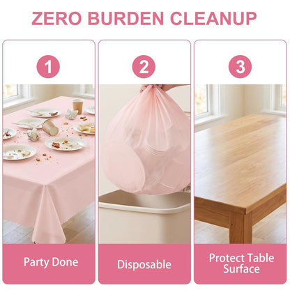 3 Pack Plastic Light Pink Tablecloths, 54 X 108Inch Disposable Spring Tablecloth Scalloped Mother's Day Table Cloth for Rectangle Tables Table Cover for Easter Baby Shower Bridal Tea Party Wedding