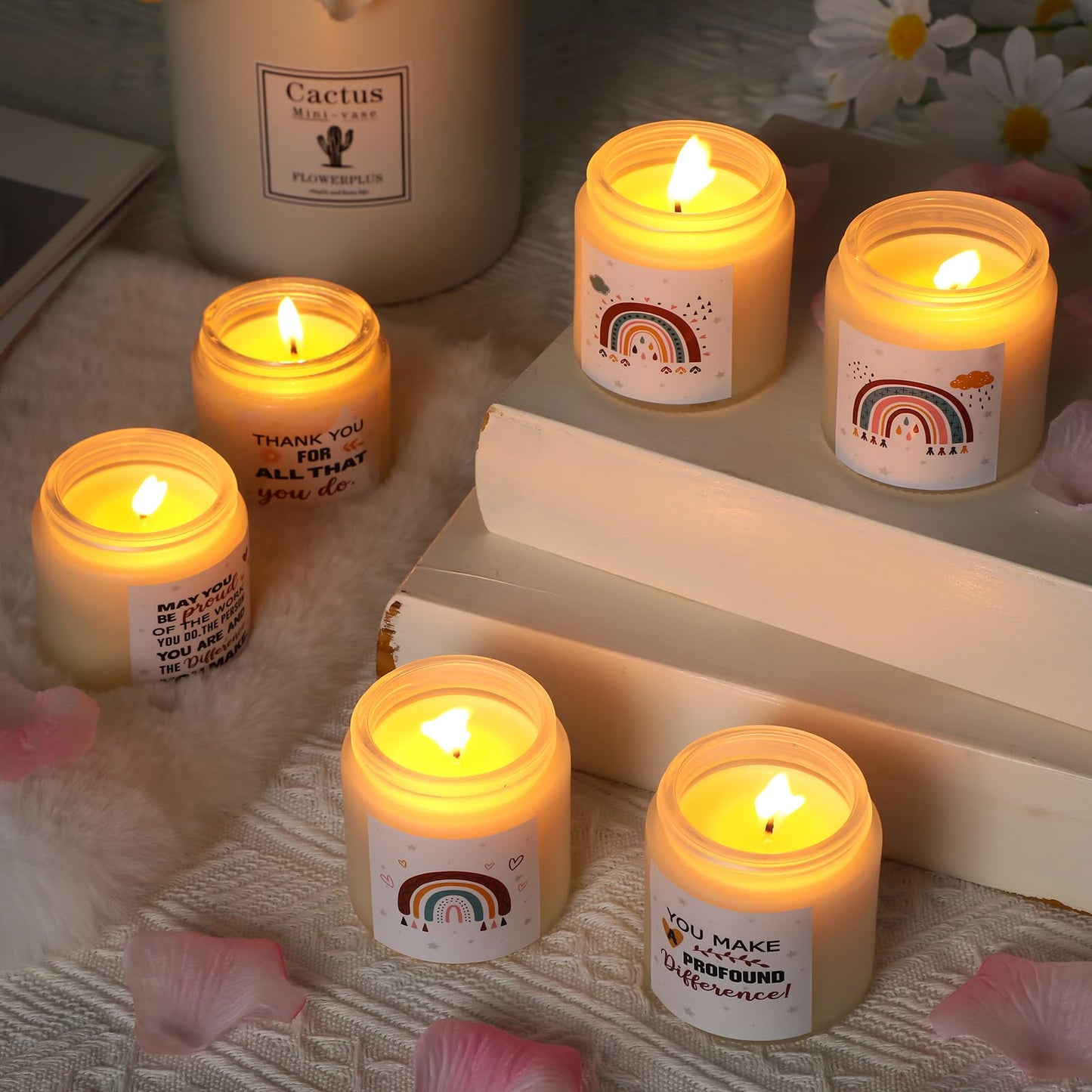 MTLEE 6 Pcs Thank You Candles Bulk 3. 5 oz Boho Employee Appreciation Inspirational Candles Motivational Scented Gifts for Women Coworker Teacher Graduation Birthday Mother Volunteer